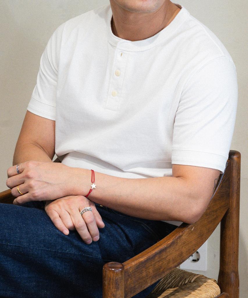 Ledeutoneido Vintage Cotton Short Sleeve Henley Tee Ivory