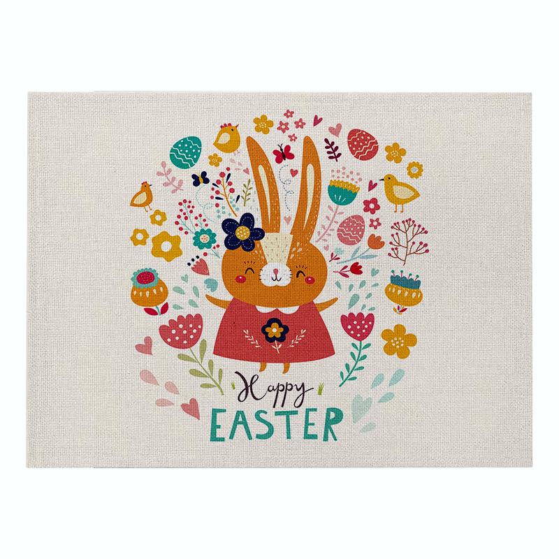 Easter meal mat, cartoon rabbit kitchen insulation coaster, heat-resistant cotton and linen Western style mat home decor