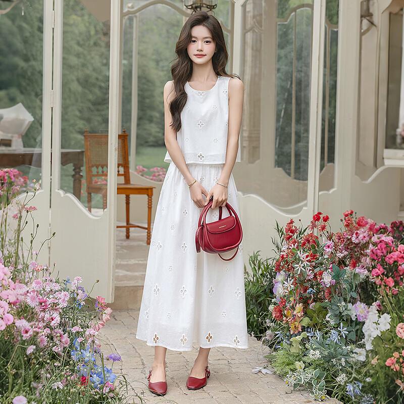 Women's Elegant Pure Cotton Skirt & Top Set