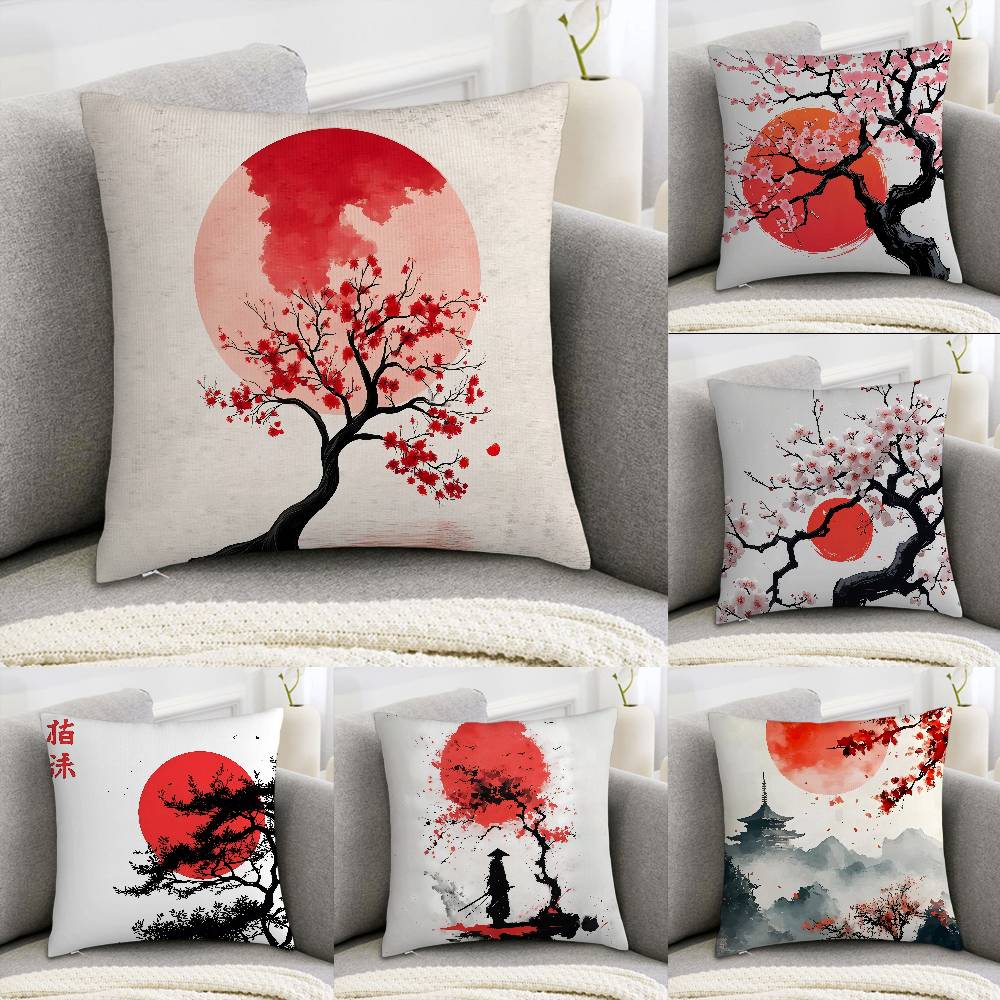 Japanese Moon Gate Pillow Case Sofa Decorative Home Double-sided Print Plush Square Throw Pillow Covers Cushion Decor Cover