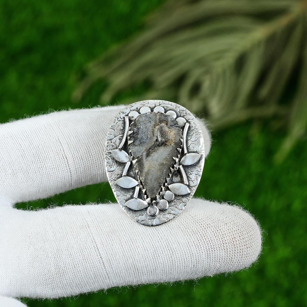 Gift For Her 925 Sterling Silver Natural Desert Rose Druzy Gemstone Pendant