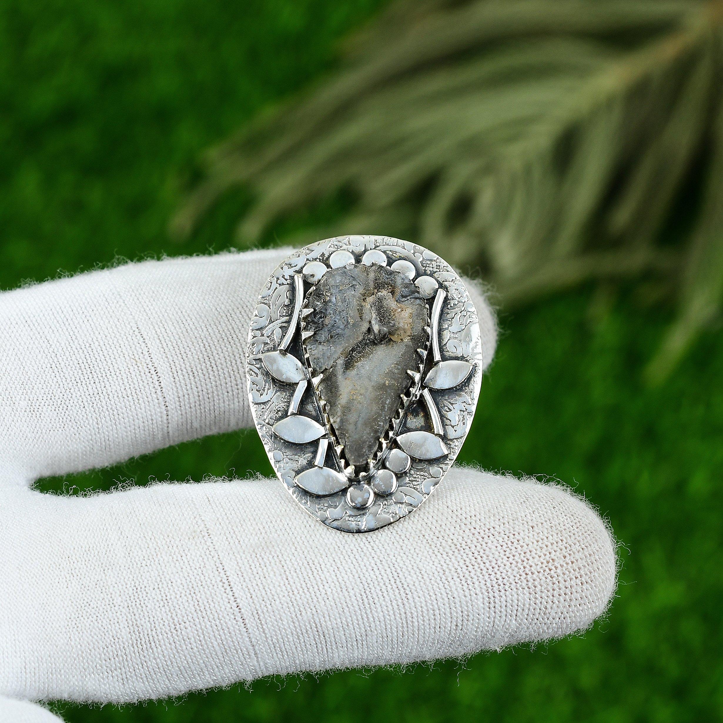 

Gift For Her 925 Sterling Silver Natural Desert Rose Druzy Gemstone Pendant