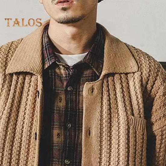 Suéter de otoño-invierno para hombre, cuello vuelto, botonadura sencilla, tejido de punto grueso con bolsillo en el pecho, mangas largas, color liso, elástico, abrigo para uso diario