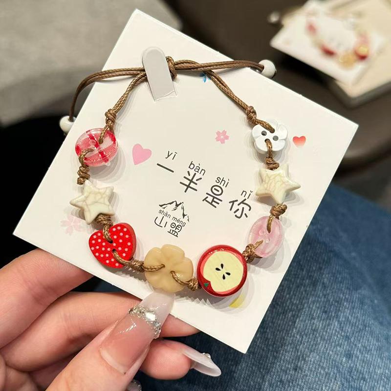 Vintage Star Ceramic Braided Rope Bracelets For Women Girls Sweet Bohemian Style Adjustable Bangles Jewelry Accessories Gifts