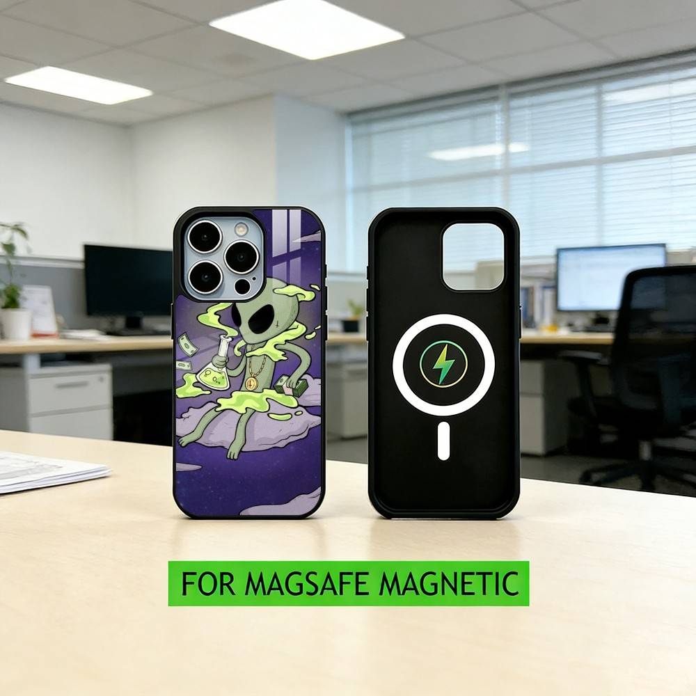 Funny Space UFO A-alien T-thing Phone Case For iPhone17,16,15,14,13,12,11 Plus,Pro Magnetic with Magsafe Wireless Charging