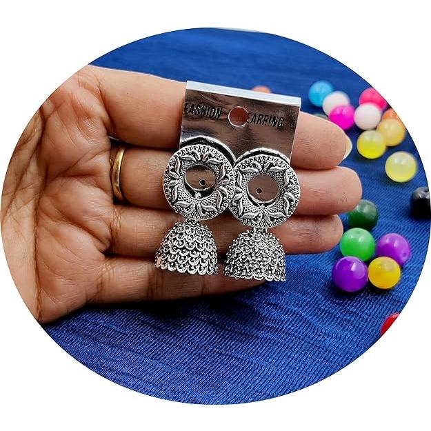 Fashion Latest Traditional Oxidized Silver and Antique Golden Base Metal Dangle and Drop (COMBOs of 4) Jhumki Earrings for Women & Girls