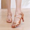 New Adult Latin Dance Shoes: Double Diamond Buckle, Soft Sole, High Heel, Denim, Wide Fit