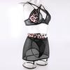 High-quality New Splicing Leopard Print Bra Mesh Perspective with Steel Ring Luxury Sexy Underwear Set