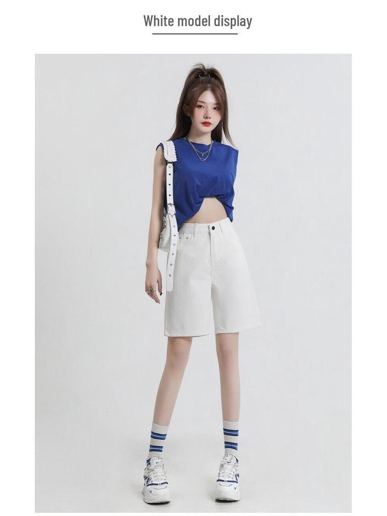 Women's High-Waisted Retro Denim Shorts - Trendy, Versatile, Slimming, Loose-Fit, Summer Five-Point Pants.