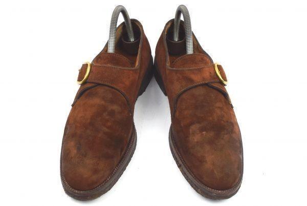 Italy FRATELLI ROSSETTI Suede Leather Monk Strap 24.5/6 Brown Crepe Sole(USED)