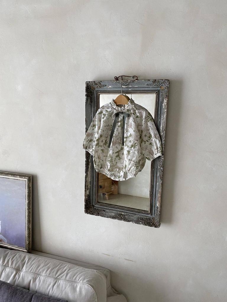 Autumn Floral Collar Bowknot Lantern Sleeve Onesie for Baby Girls