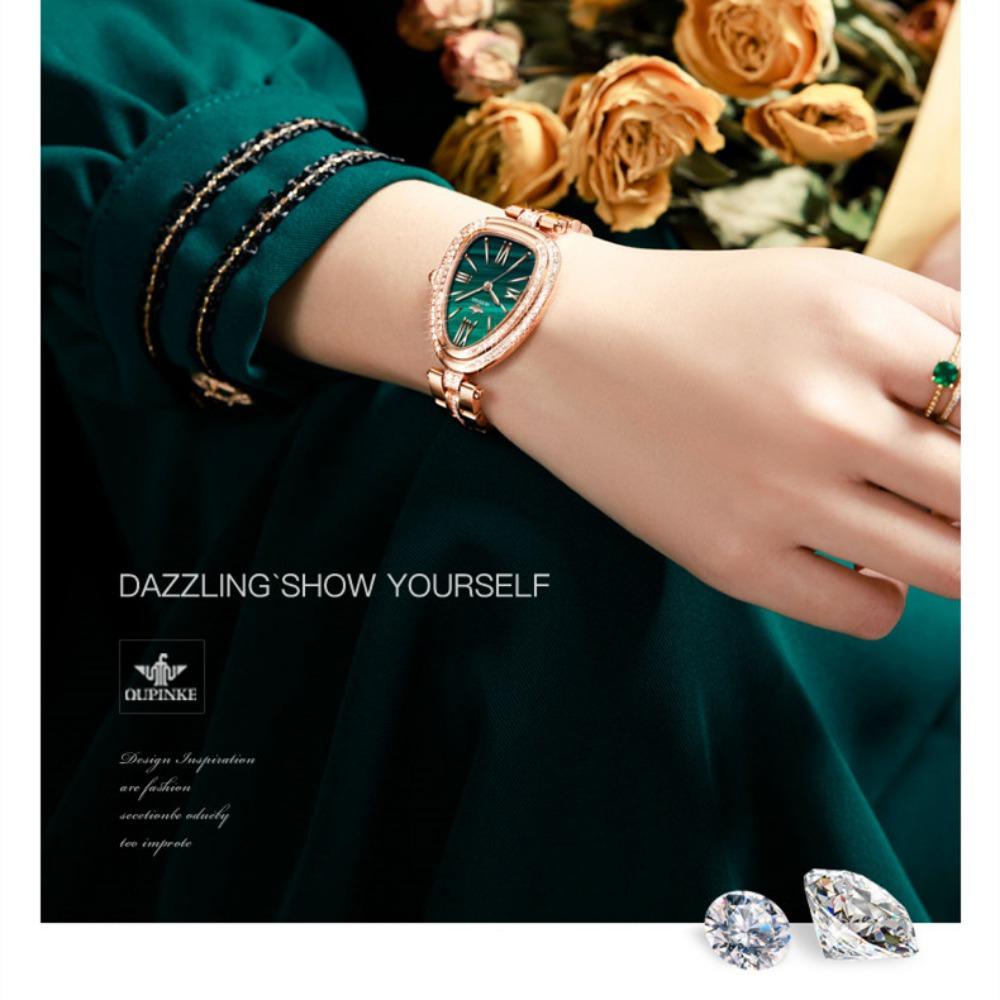 OUPINKE Montre pour femme de marque Tide avec cadran serpentin incrusté de diamants Montre à quartz étanche haut de gamme de grande valeur