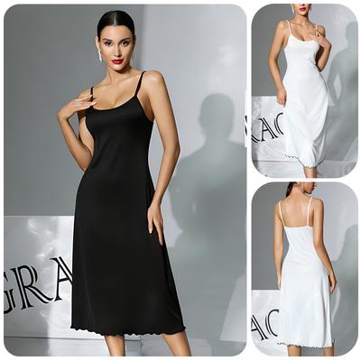 Solid Color Milk Silk Nightgown Black/White Backless Easy Care Women's Loungewear 930 Classic Low-Maintenance Sleepwear for Everyday Use