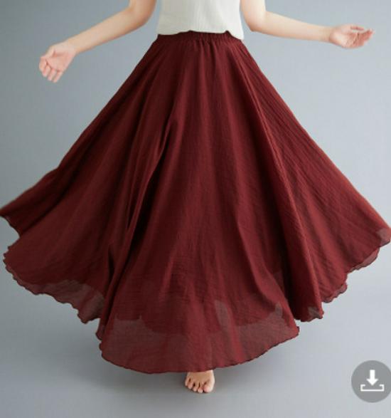Plus Size Cotton Linen Midi Skirt - 42 Colors, Solid A-Line Style, 2 Yards Long.