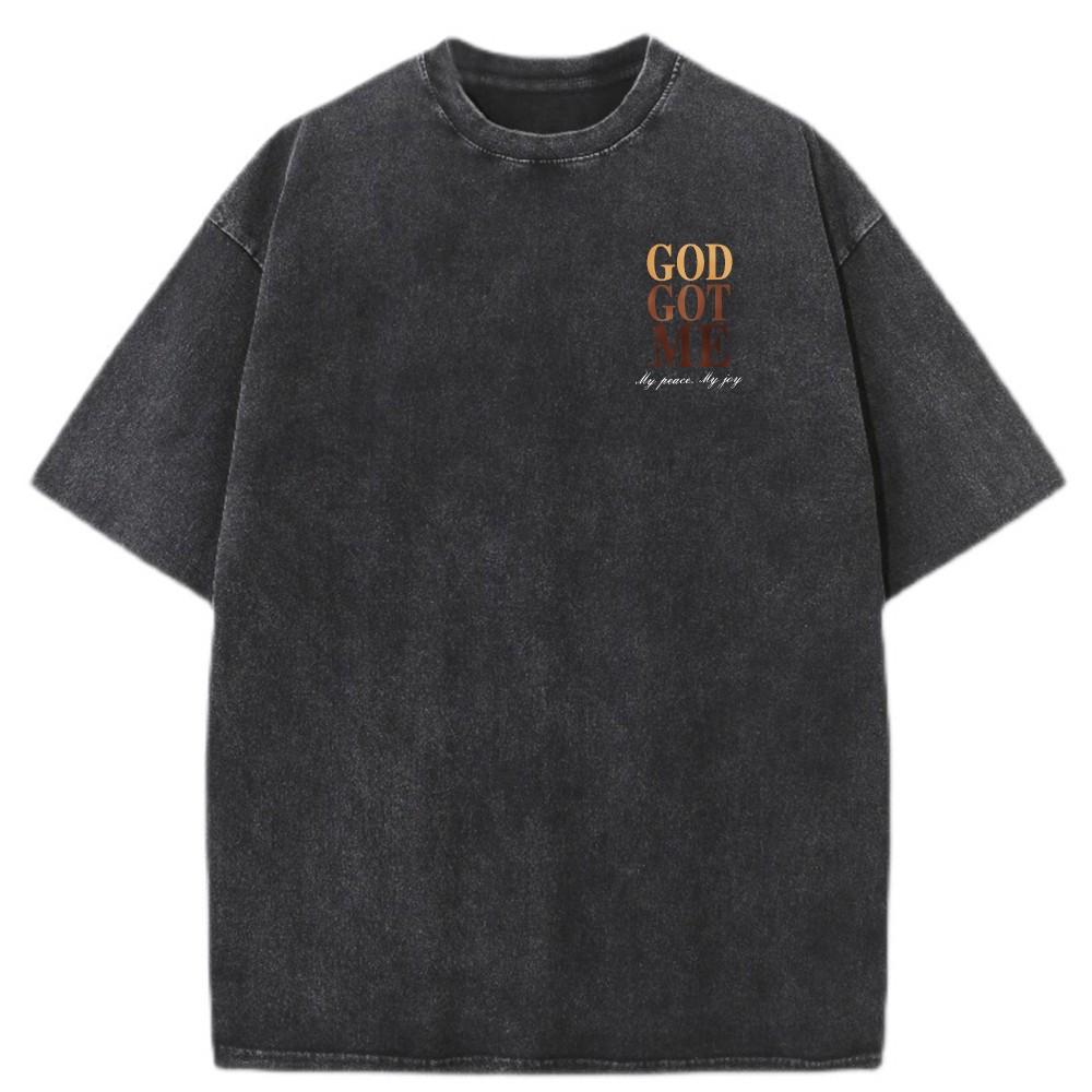 Mens Vintage Oversized Washed TShirt Cotton God Got Me Faith Casual Tee