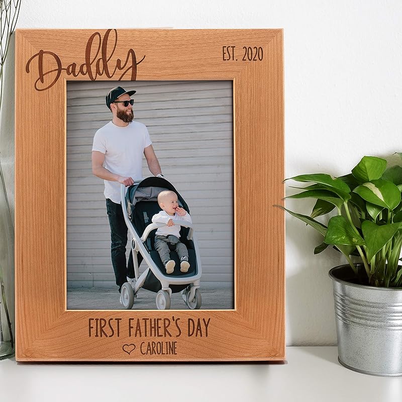 Personalized First Time Dad Picture Frame | 5x7 | Custom Engraved Frames w Name, Text and Date - 1st Father Day, First T 5x7