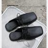 Summer New Half-drag Leather Shoes Personalized Black Square Scalp Slippers