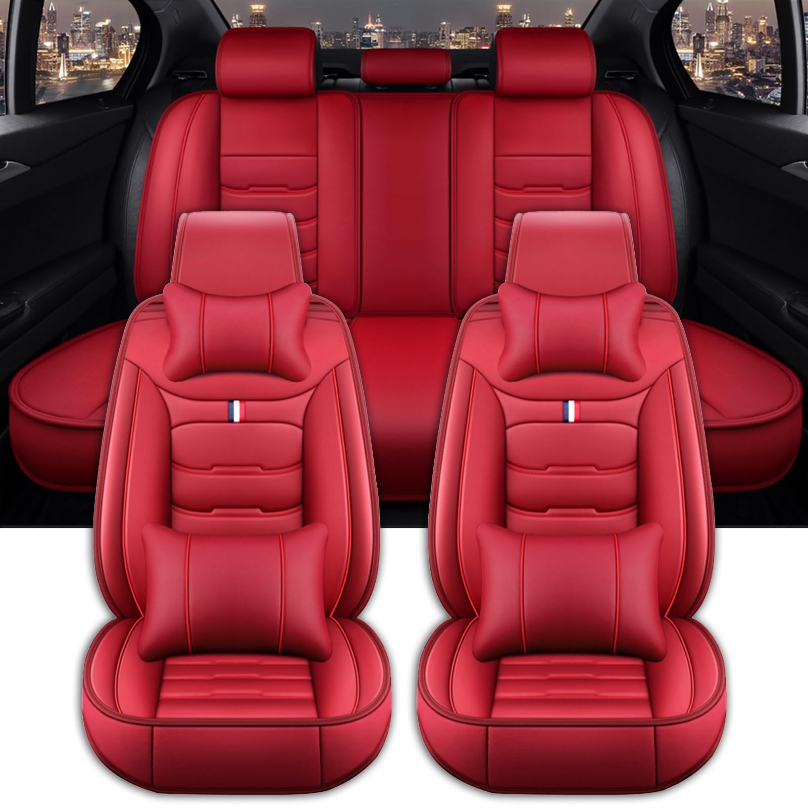 

Совместимые чехлы на сиденья Mazda Atenza Wagon серии GJ, кожаные чехлы на сиденья, полный комплект Premium Edition красный