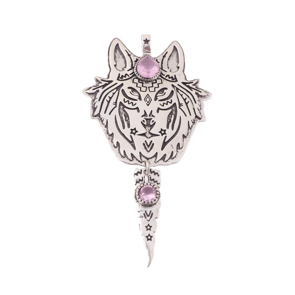 Morganite Gemstone 925 Stamped Silver Jewelry Handcrafted Tiger Face Pendant 4" CP-26-11