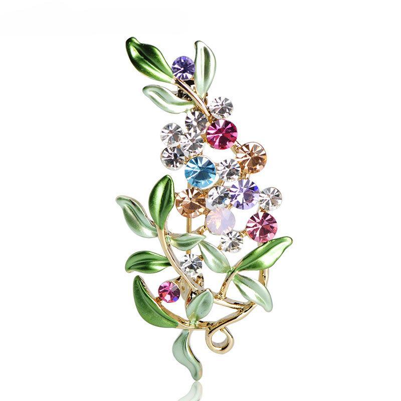 Flower Brooches For Women Enamel Brooches Jewelry Hijab Pins Austrian Crystal Decorative Garment Dress Accessories Pin AVE