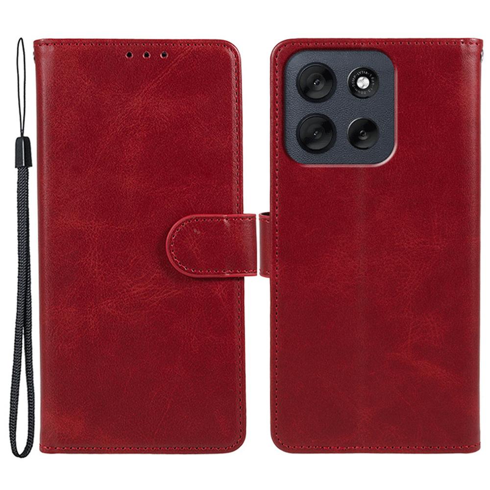 For Motorola Moto G56 5G Case Calf Texture PU Leather Wallet Phone Cover with Wrist Strap