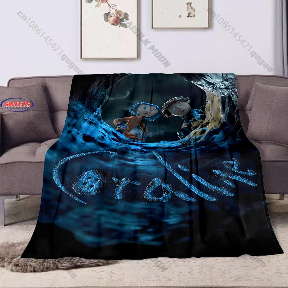 17 Styles Cartoon Soft Flannel Fluffy Throw Camping Blanket with C-C0raline Printed for Children Sofa Thin Blanket Fashion Gift