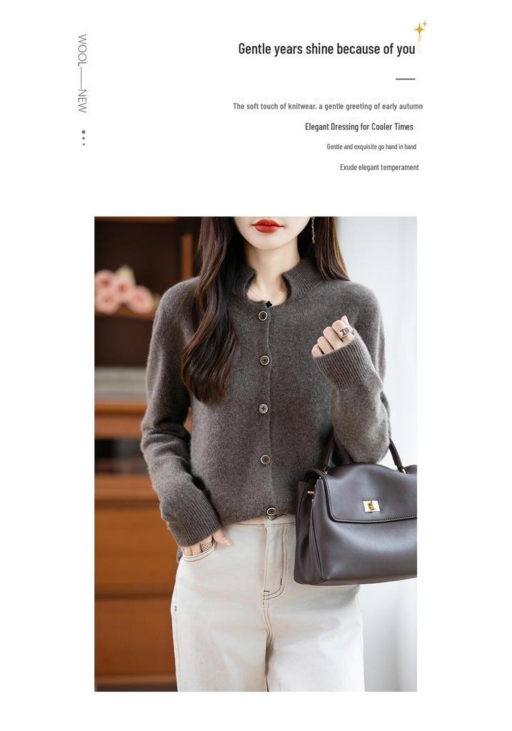 2025 Autumn/Winter Women's Korean Style 100% Pure Wool Double-Ply Knit Cardigan - Soft, Cozy, and Versatile Sweater