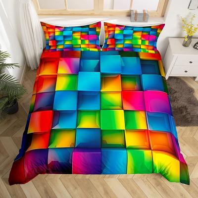 Color Block Duvet Covers for Kids Boys Girls Queen Quilt Covers Lightweight Down Room Decor 2 Pillowcases 1 Duvet Cover No Quilt
