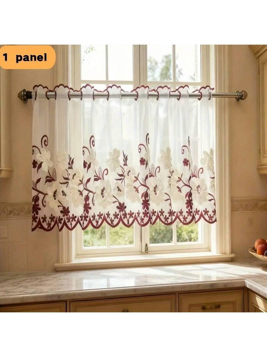 

1pc Embroidered Floral Pattern Short Curtain Panel, French Romantic Style Small Window Curtain/Divider Suitable For Living Room 1pcW100xL45cm разноцветный