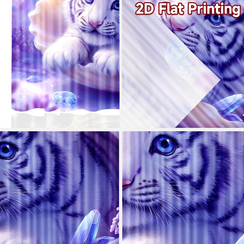 2D flat printing 2pcs Curtains Cute white tiger kitten shell crystals Digital Printed Polyester Drapes Family Party Use for