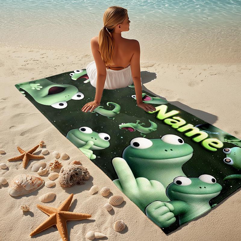 Custom Name Frog Party Stylish printed beach towel,a quick-drying, absorbent mat suitable for the beach, pool, gym, and travel fans gift