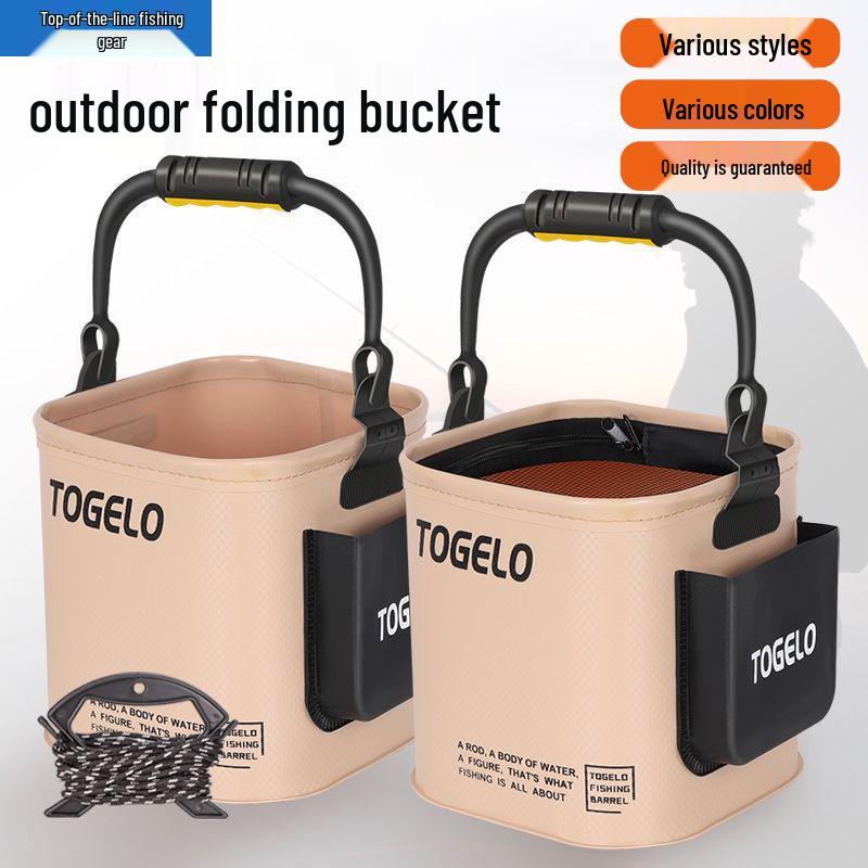 Portable Foldable Fishing Bucket with Lure Holder and Live Fish Protection