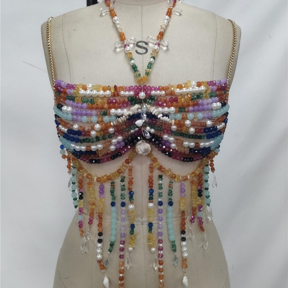 Colorful Bead Shell Tassel Festival Outfit