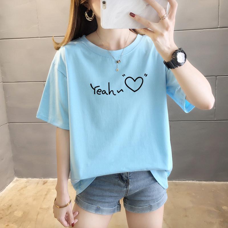 Women's Casual Heart Letter Short-Sleeve Round Neck T-Shirt