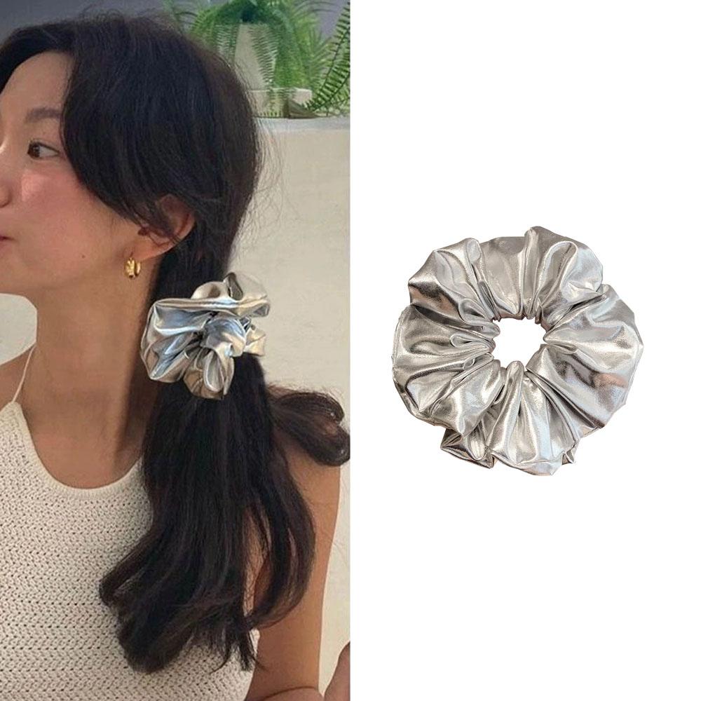 

Fashion Oversized Hair bands Silk Scrunchies for Women Silver Korean Chiffon Elastic Hair Ties Ponytail Holder Headwear Y2K New