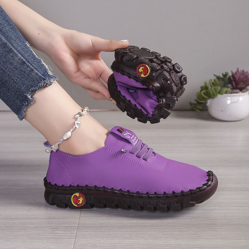 Soft Laced Up Oxford Shoes for Women Ortho Loafers Woman Plain Shockproof Driving Flats Elderly Mom Slip On Faux Leather Shoes