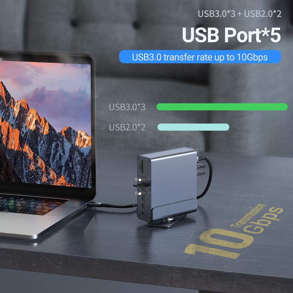 15 in 1 USB-C Docking Station 4K HD Vertical Hub with Triple Monitor ,RJ45 1000M,USB 3.0/2.0,PD 3.0,SD/TF,Audio 3.5 for Mac Pro