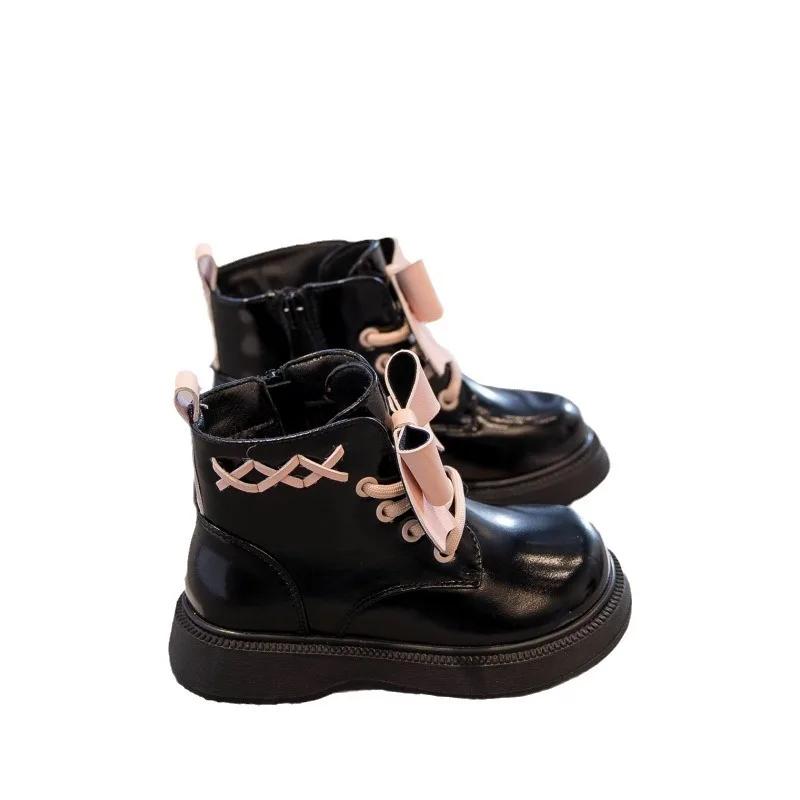 Princess Girl Boots Fashion Versatile Short Boot New Autumn Kids Shoes Shoelaces Velvet Sweet Girls Shoe Warm Velvet Ankle Boot
