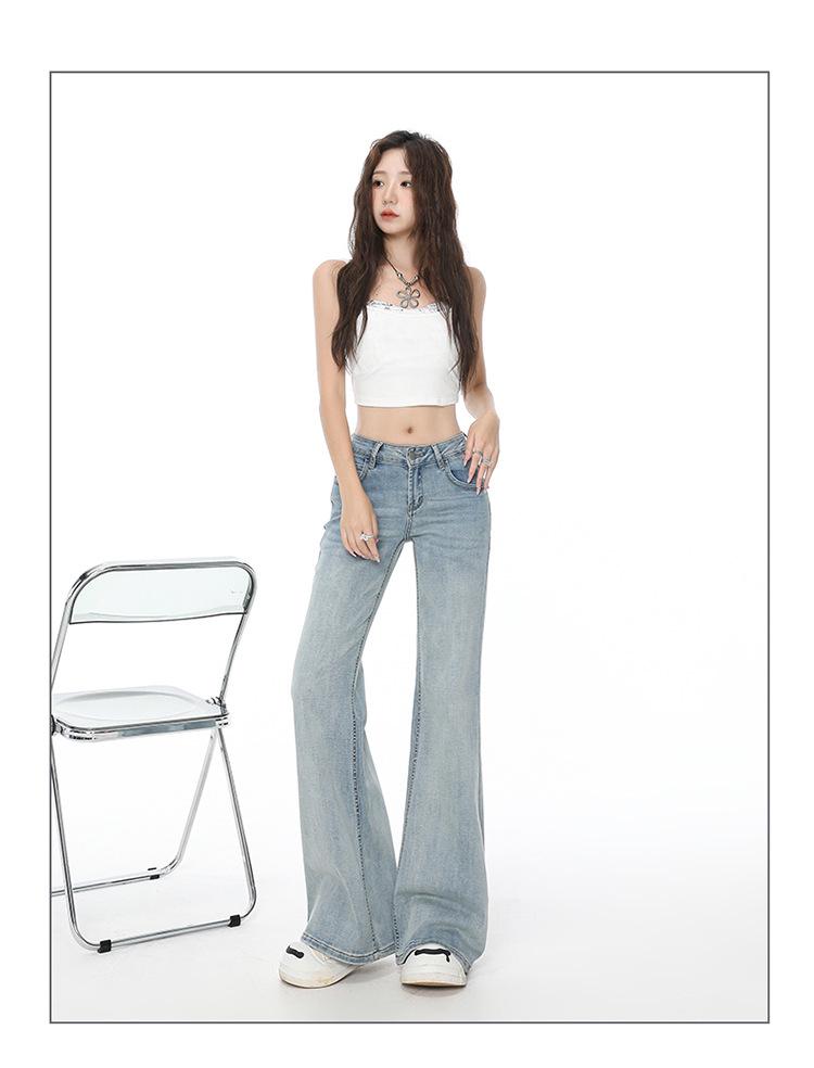 Women's Dark Blue Low-Rise Micro Flare Jeans - Autumn 2025 Slim Fit, Stretch Bell Bottoms