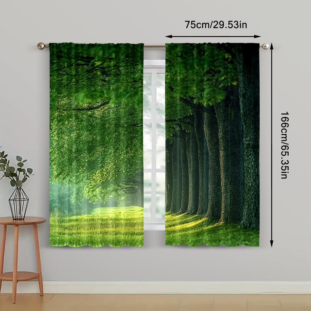 2pc,  Scene Curtains Forest1 Machine Washable Fabric,Without Electricity Spring Party & Holiday Decor Perfect for Holiday