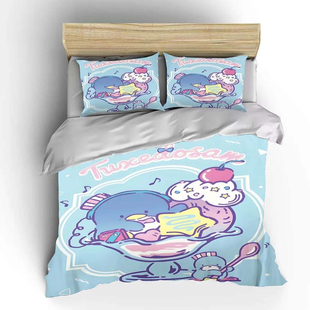 Tuxedo Sam Sanrio Bedding Set Hello Kitty Children Fashion 3 Pieces Set King Size Bed Set US Twin Adult Bed Cover Bedroom Duvet