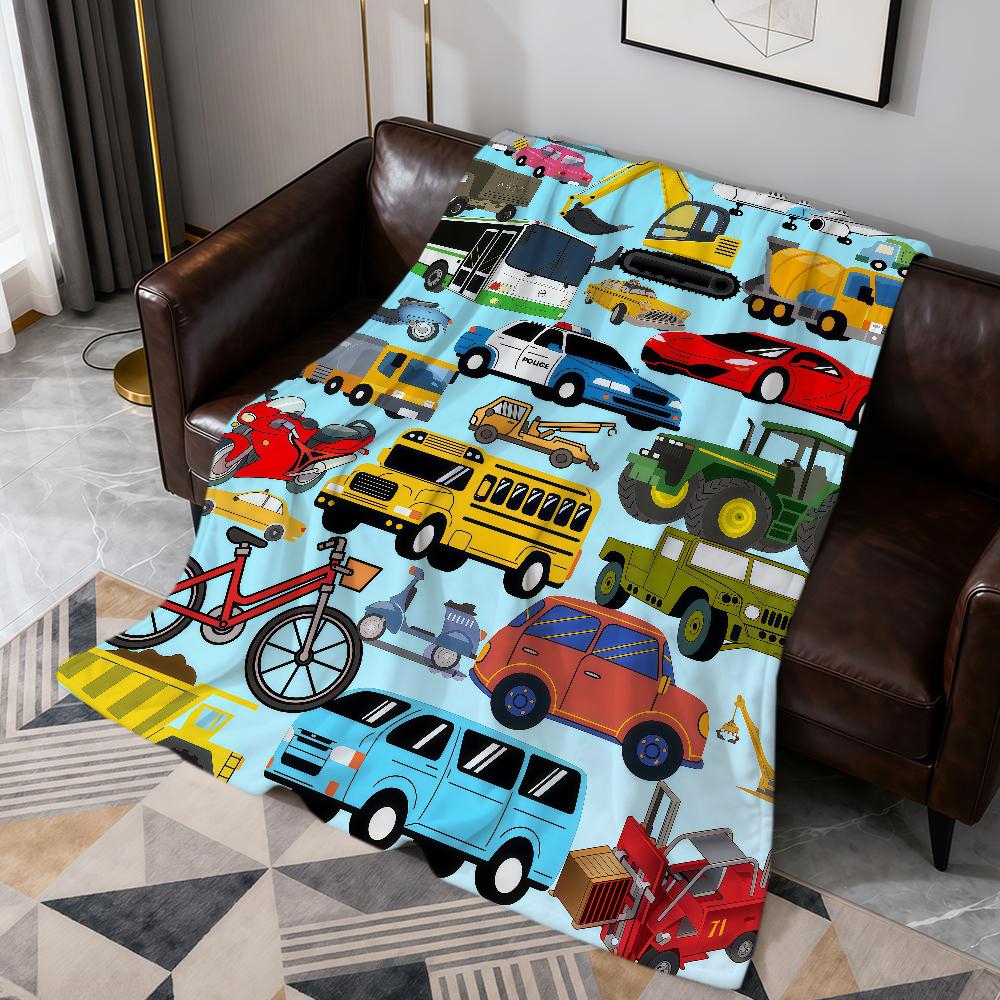 Samochodzik kreskówka ciężarówka koparka wyścigowy Flanelowy miękki ciepły pluszowy koc sofa salon zwierzę dom sypialnia prezent dom Samochód przenośny