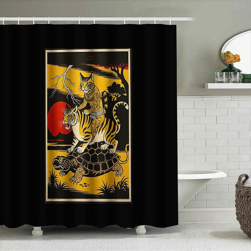 Tigre Tartaruga Fauna Selvatica Animale Foresta Tenda da Doccia Decorazioni Naturali Set Bagno Arredamento Casa Vintage Stampa Artistica