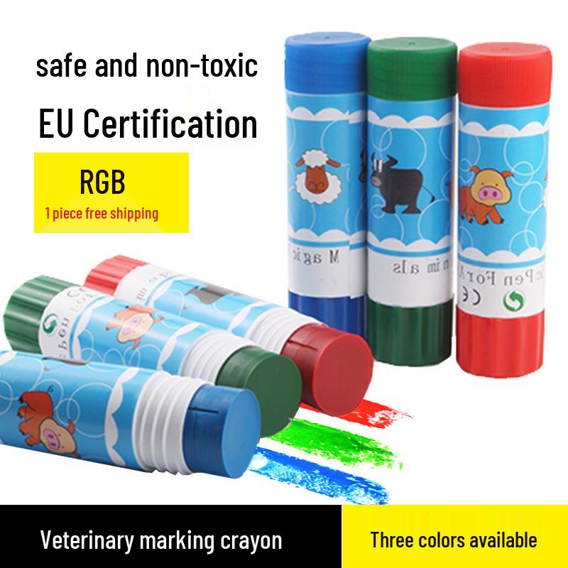 Tri-Color Pig Marking Crayon Set: Red, Green, Blue for Veterinary Use