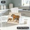 1pc Tiger Tissue Box with Watercolor Tiger & Mother - Washable Polyester Suitable for Parties,,, Dining Room Decor - Tiger-Themed Tissue Dispenser Hol