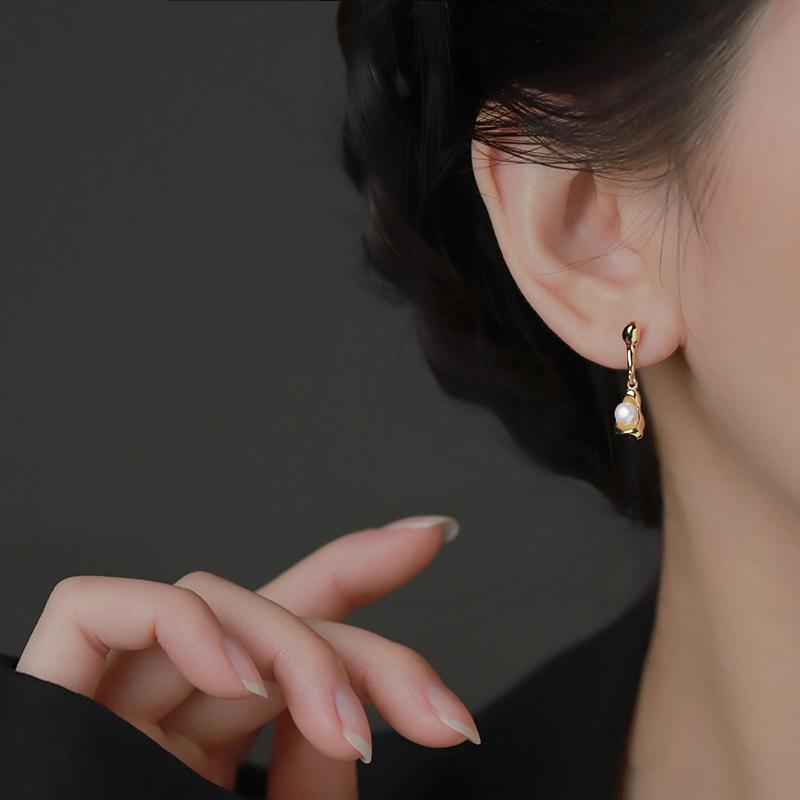 925 Silver Drop Earrings Hoop Pearl Leaf Vintage Irregular For Women Girl Gift Fashion Jewelry Dropship