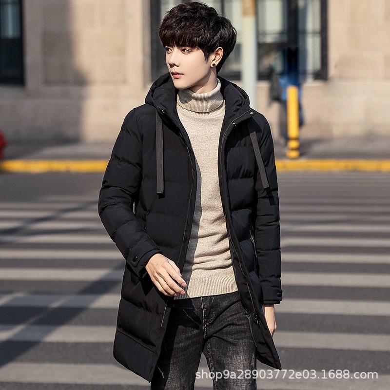 Mens Winter Hooded Cotton Puffer Coat Mid-Length Warm Casual Jacket Youth