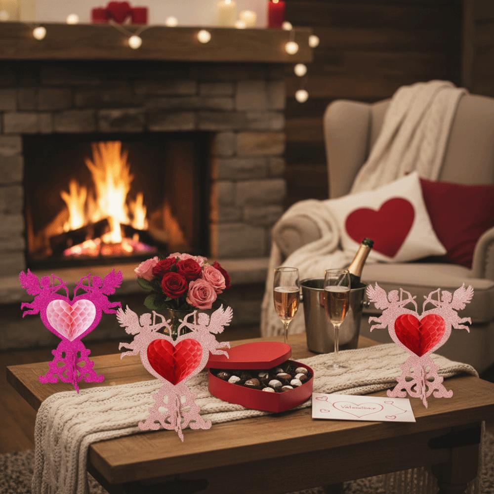 4pcs Red Color Heart Honeycomb Ornaments Valentine's Day Decorations Banquet Decoration