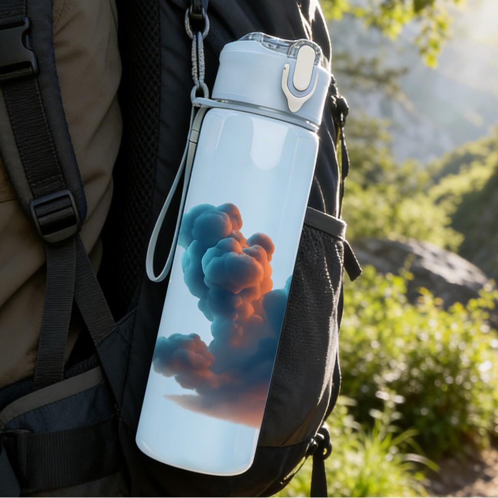 1PC Soft Color Smoke Cloud Abstract Pattern 750ml Color Plastic Sports Water Bottle Leakproof Flip Straw Lid Suitable for Sports Office Home Use