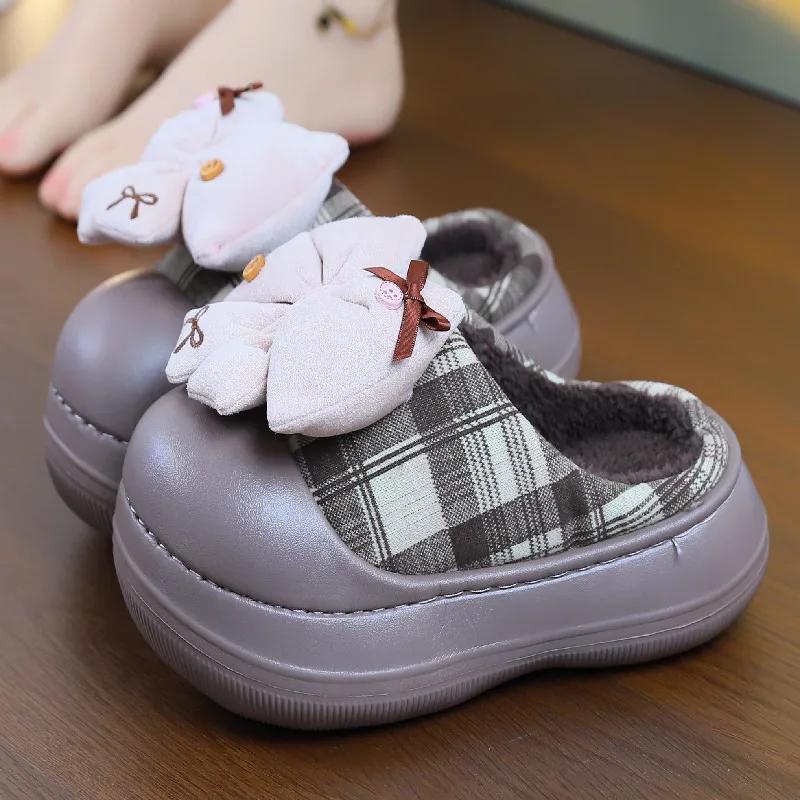 Winter height increasing cotton slippers for women 2025 new winter indoor slippers anti slip thick sole plush cotton shoes